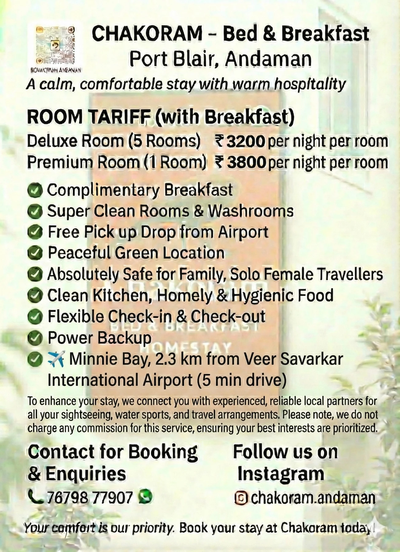 Chakoram tariff and facilities poster